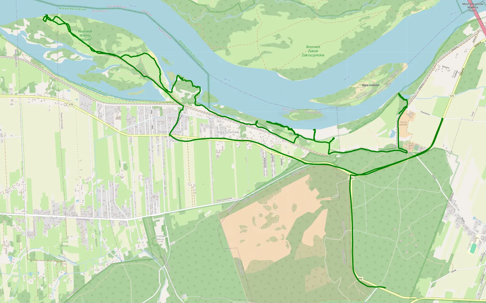 Mapa trasy Sady - Nowe Grochale - 11.8 km trasy offroad, Powiat Nowodworski