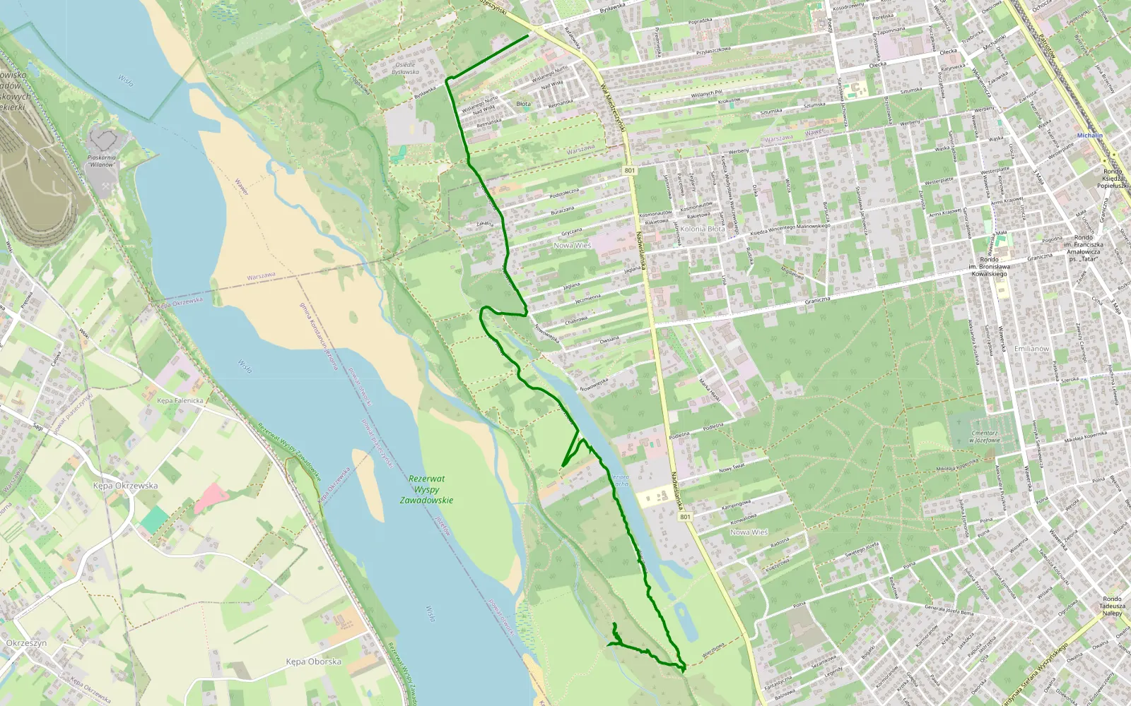 Mapa trasy Nowa Wieś - Błota. Xc - 4.7 km trasy offroad, Powiat Otwocki