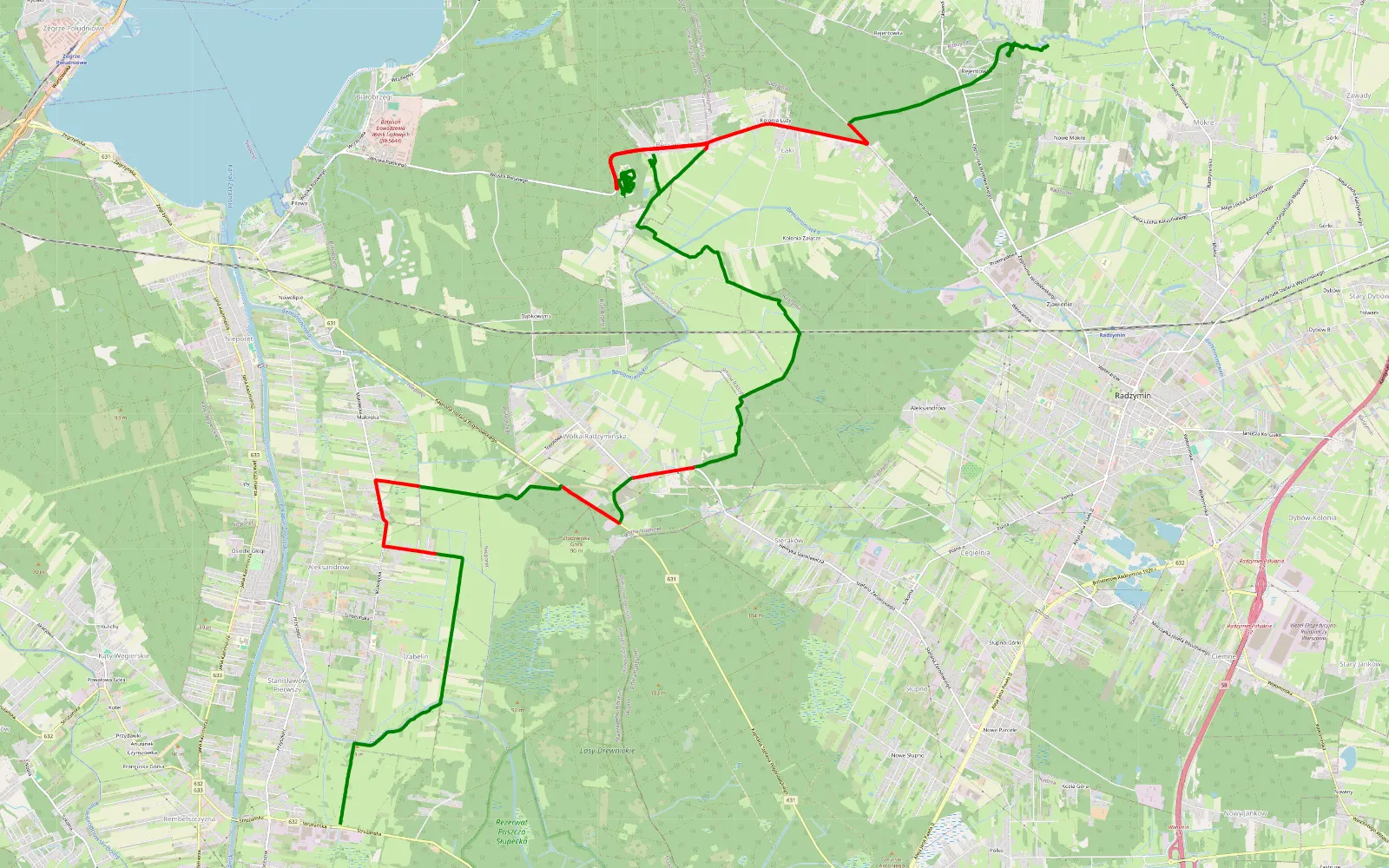 Mapa trasy Na północny-wschód od Warszawy - 27.9 km trasy offroad, Powiat Legionowski