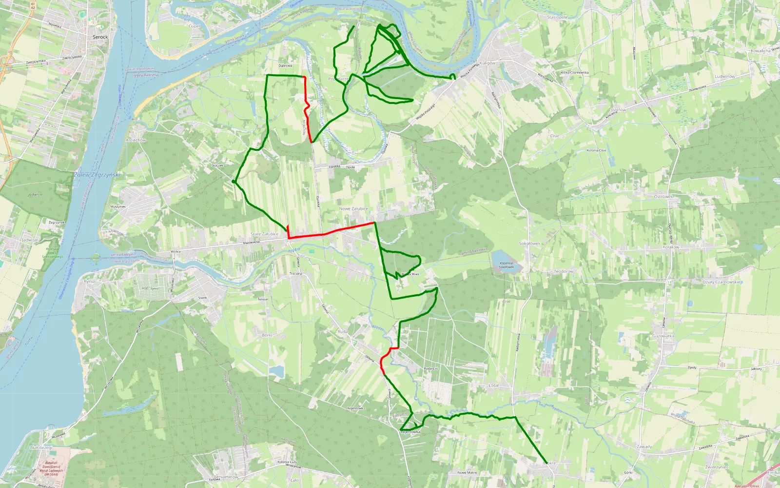 Mapa trasy Mokre - Kuligów - 32.1 km trasy offroad, Powiat Wołomiński