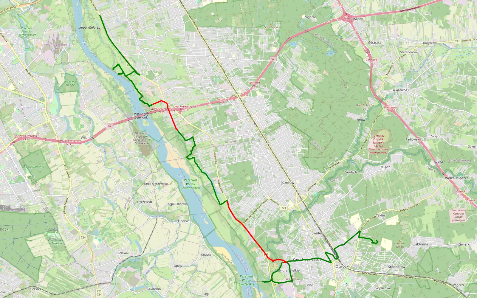 Map of Zbytki - Sródborów - 19.9 km offroad trail, Warsaw