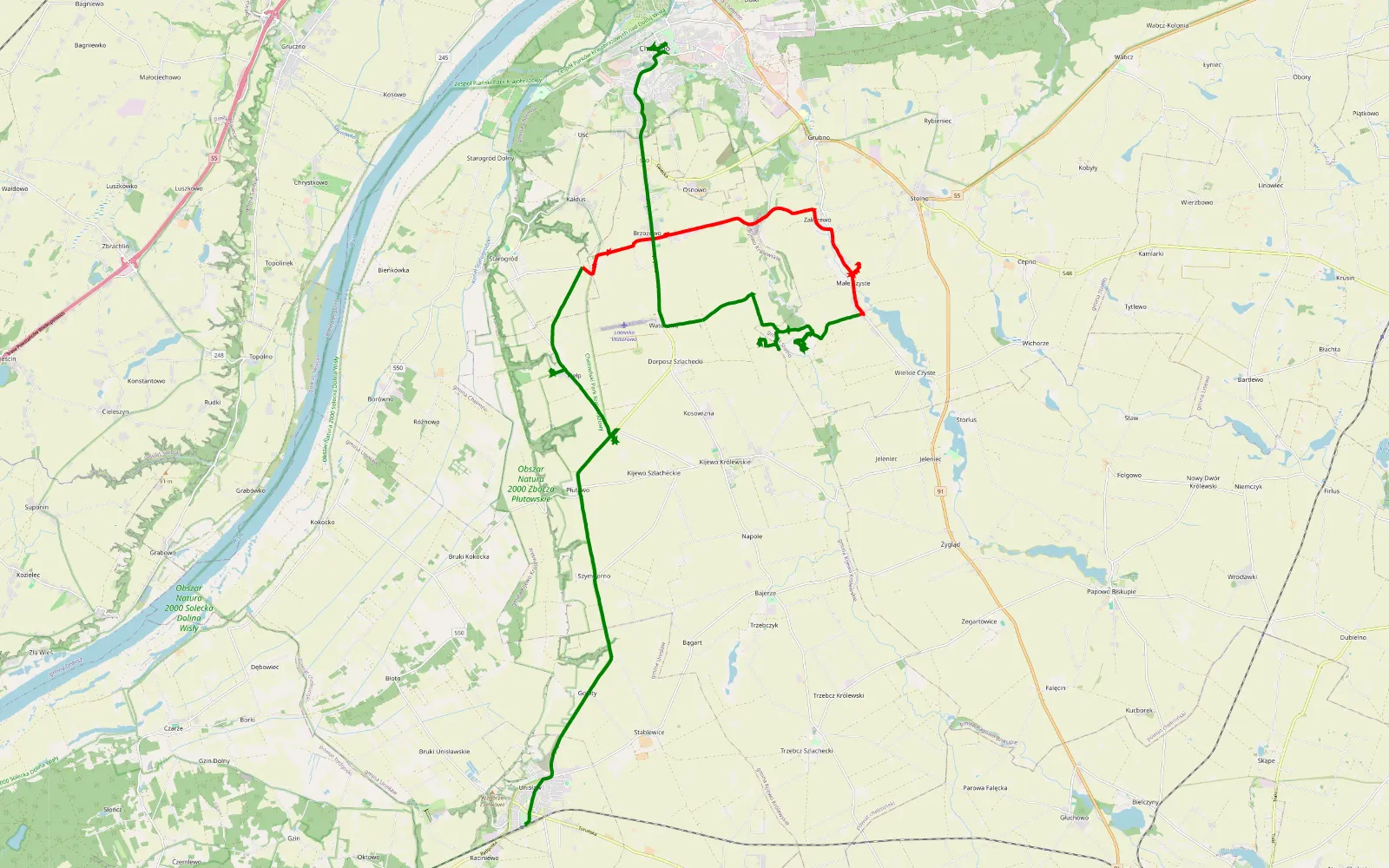 Map of Zwiedzanie bunkrow/schronów/fortów/obiektów 2018-04-21 10:28:27 - 19.1 km offroad trail, Chełmno County