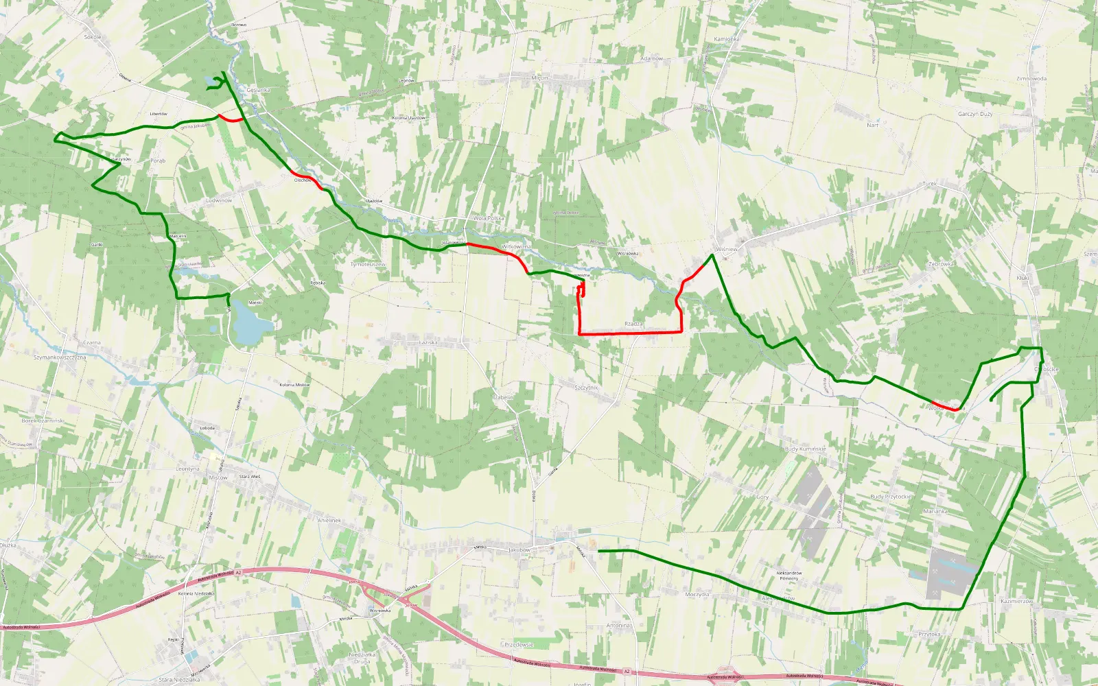 Mapa trasy Jakubów - Ludwinów - 25.5 km trasy offroad, Powiat Miński