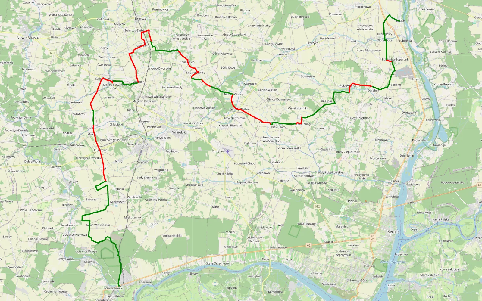 Mapa trasy Brody-Parcele - Kacice SW16 - 63.6 km trasy offroad, Powiat Pułtuski