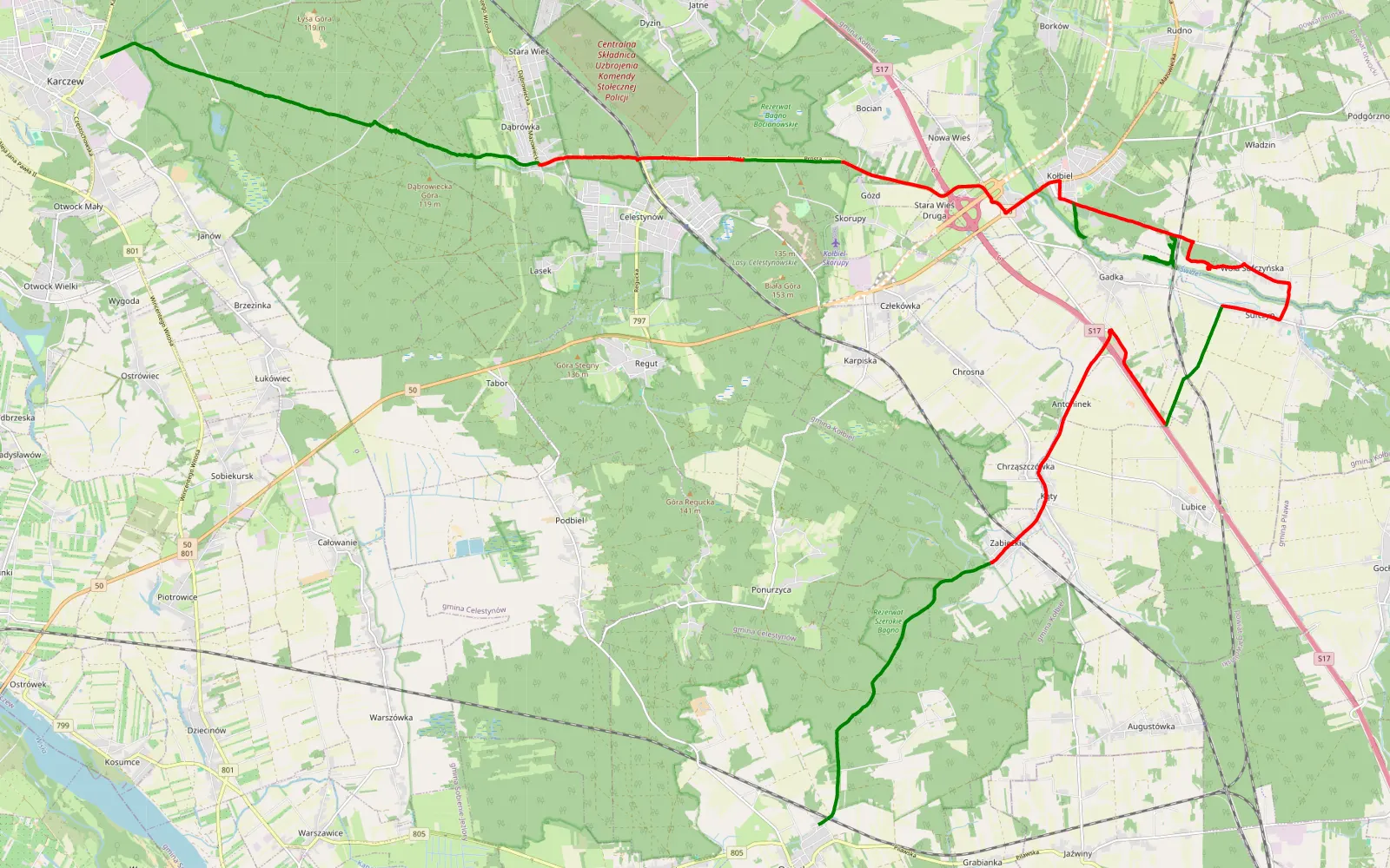 Map of Karczew - Osieck - 35.6 km offroad trail, Otwock County