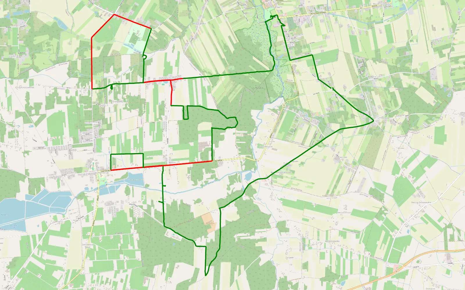 Mapa trasy Prażmów i okolica - 21.6 km trasy offroad, Powiat Grójecki