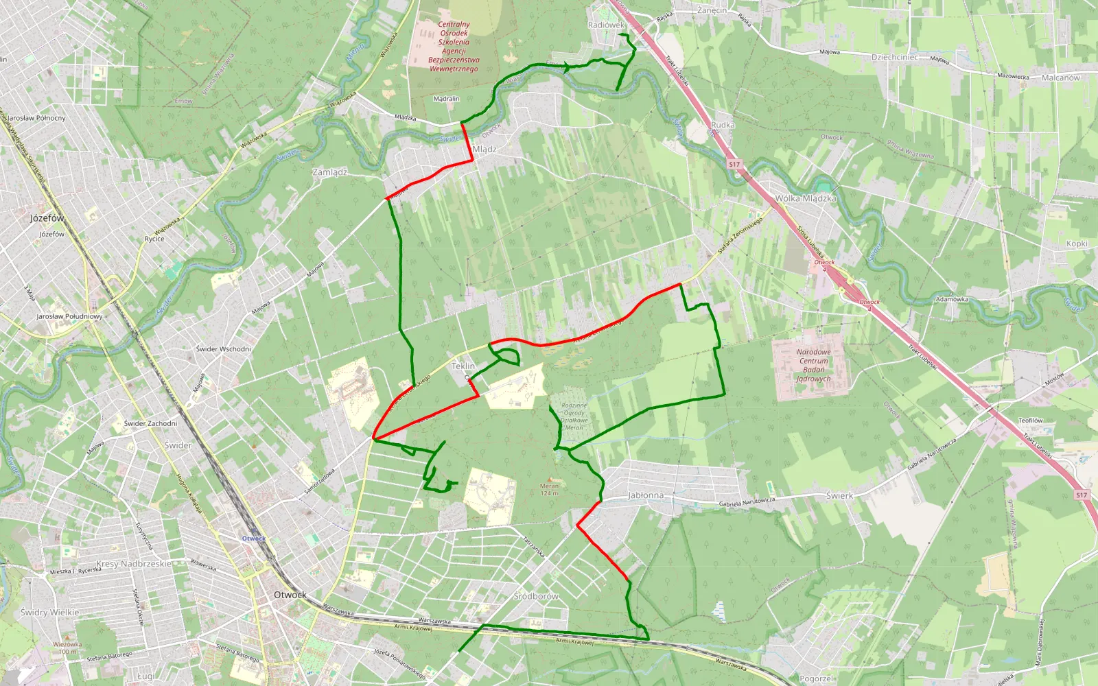 Mapa trasy Zanęcin - Soplicowo - 22.1 km trasy offroad, Powiat Otwocki