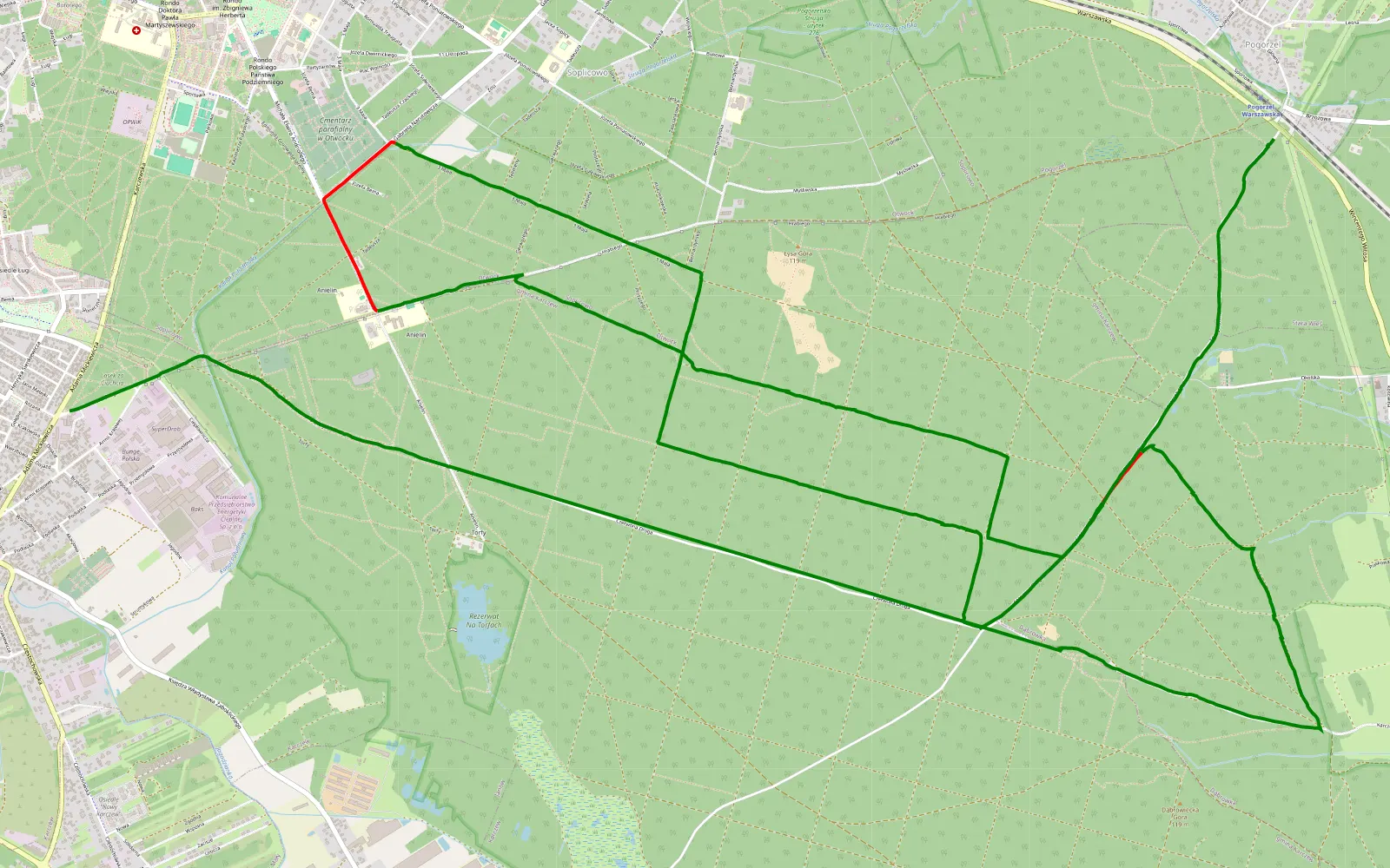 Map of Karczew - Pogorzel - 14.4 km offroad trail, Otwock County