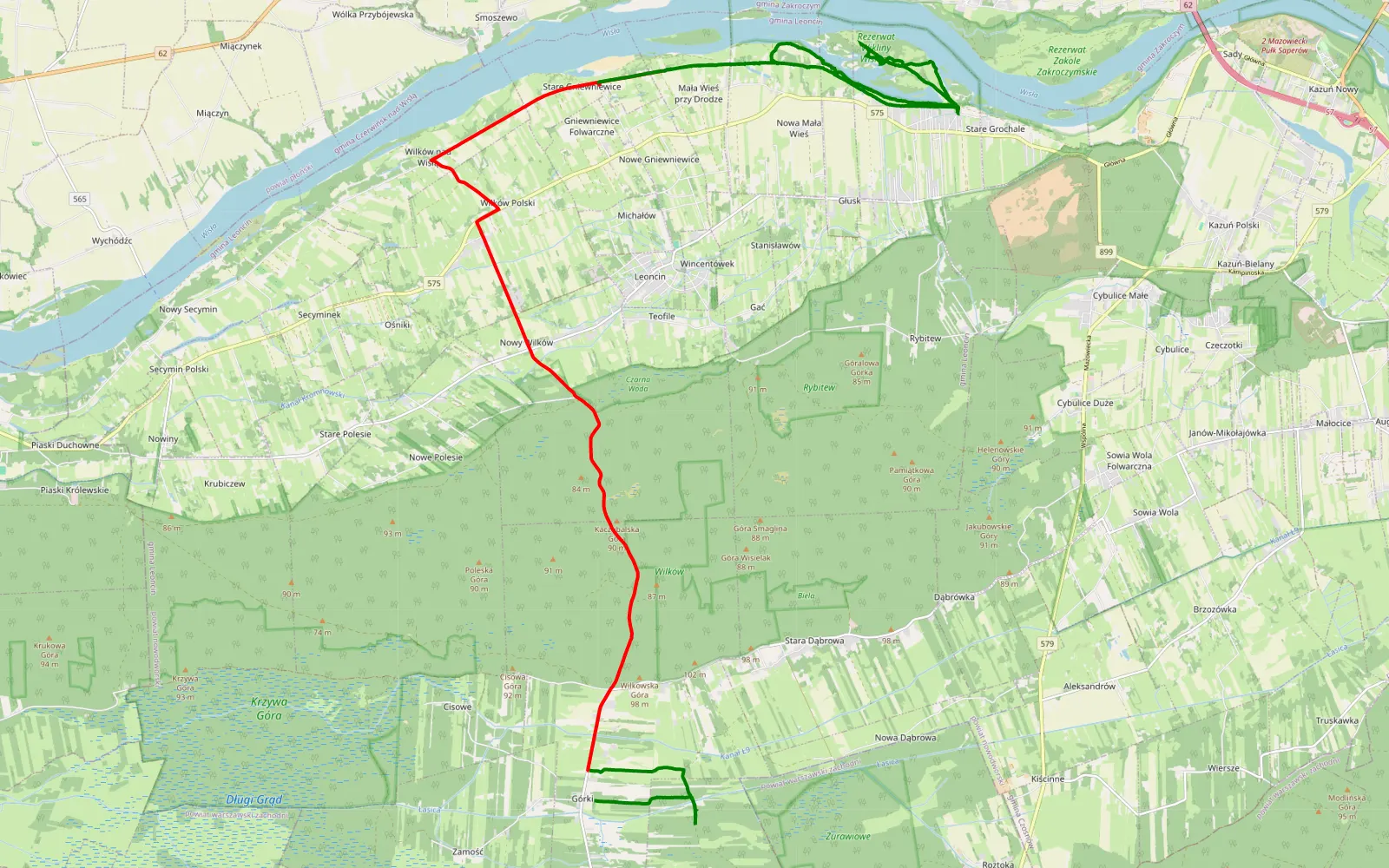 Mapa trasy Bulwarowe Mazowsze - 33.5 km trasy offroad, Powiat Nowodworski