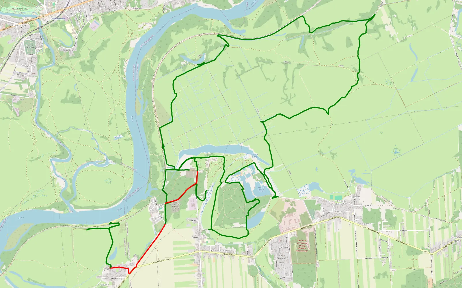 Mapa trasy Góra - Okunin - 25.1 km trasy offroad, Powiat Legionowski