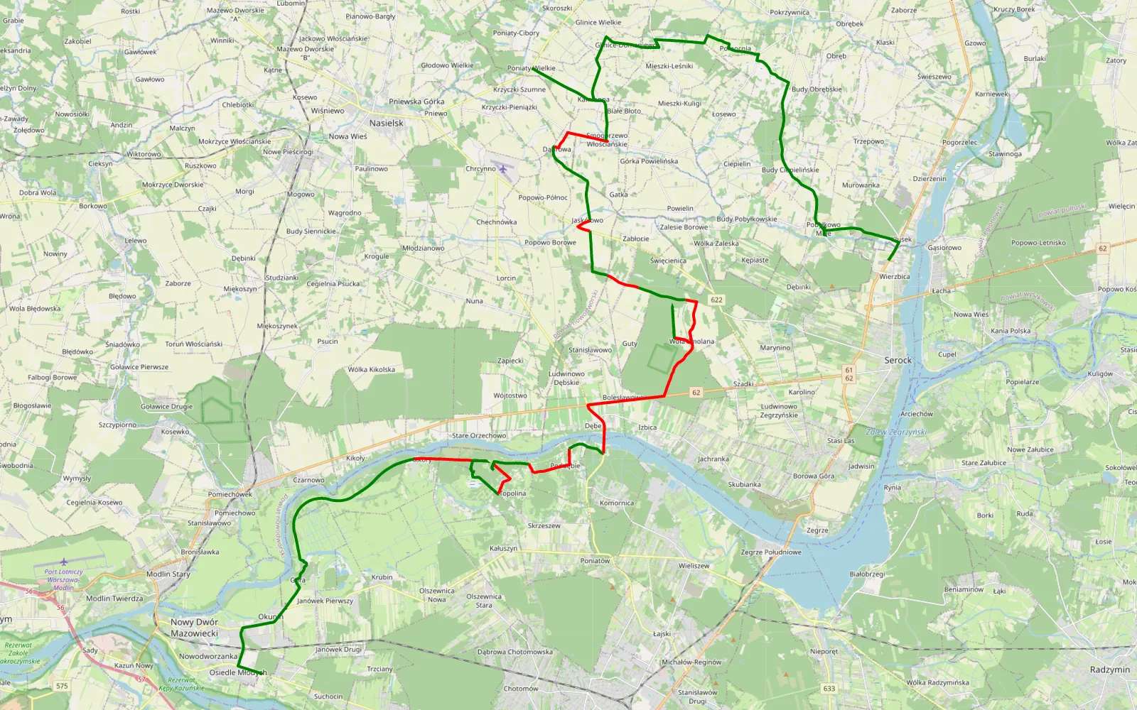 Mapa trasy Off Road dla początkujących bf goodrich trasa 8 - 44.3 km trasy offroad, Powiat Legionowski