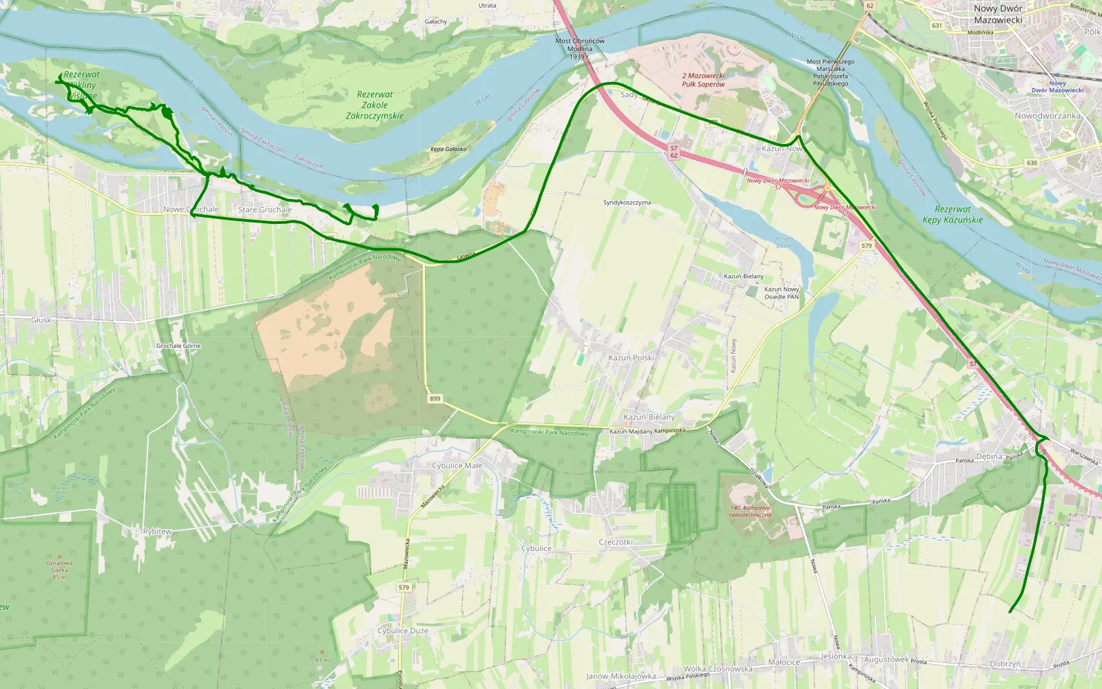 Mapa trasy w drodze na Grochale - 8.5 km trasy offroad, Powiat Nowodworski