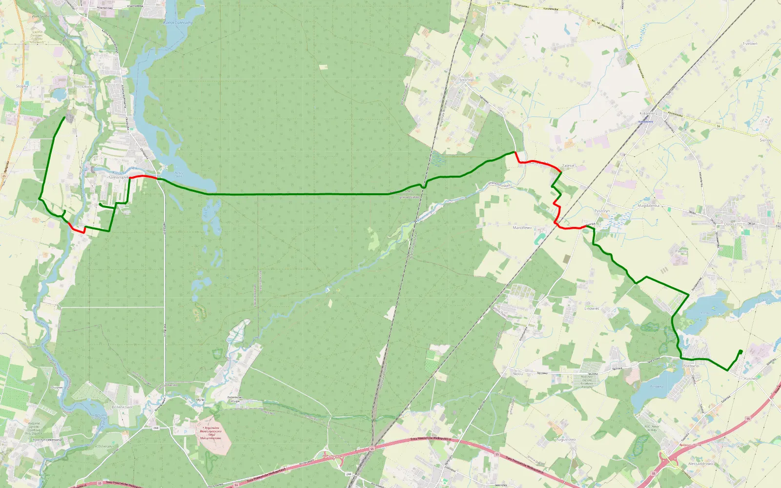 Mapa trasy Kusowo - koronowa alternatywa jakaś - 20.2 km trasy offroad, Powiat Bydgoski