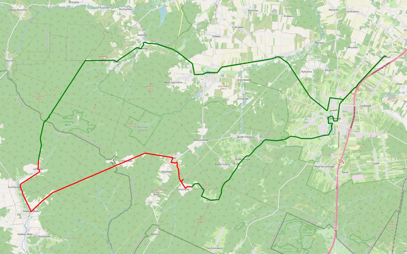 Mapa trasy Świerczek jeep - 22.1 km trasy offroad, Powiat Szydłowiecki