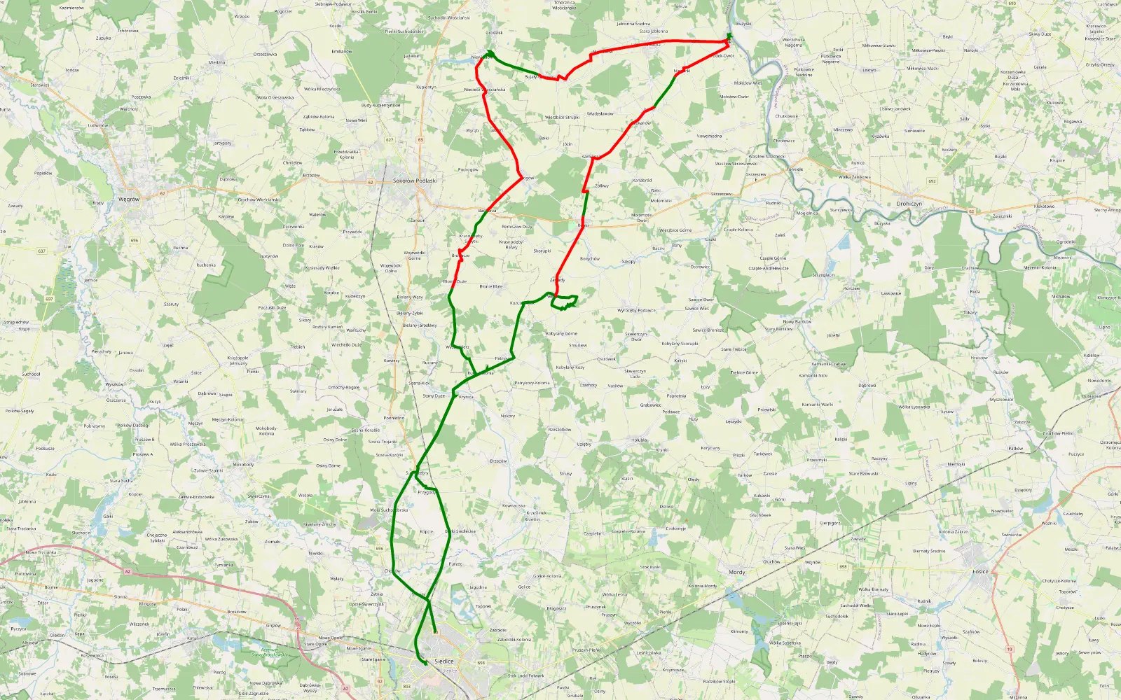 Mapa trasy Grodziska trasa 3 (Włodki, Gródek, Niewiadoma) - 58.3 km trasy offroad, Powiat Sokołowski
