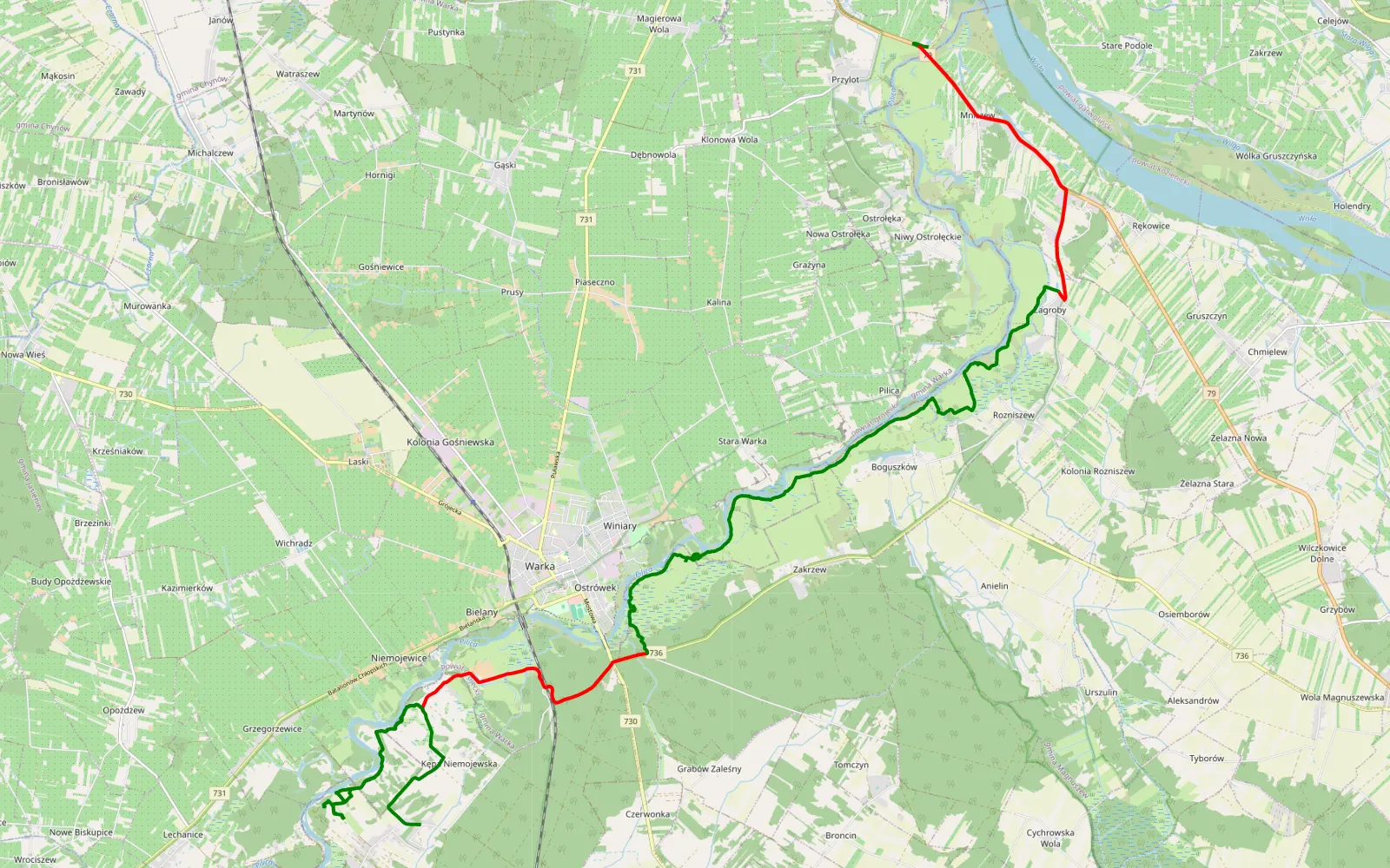 Map of Przylot - Kępa Niemojewska - 28.1 km offroad trail, Kozienice County