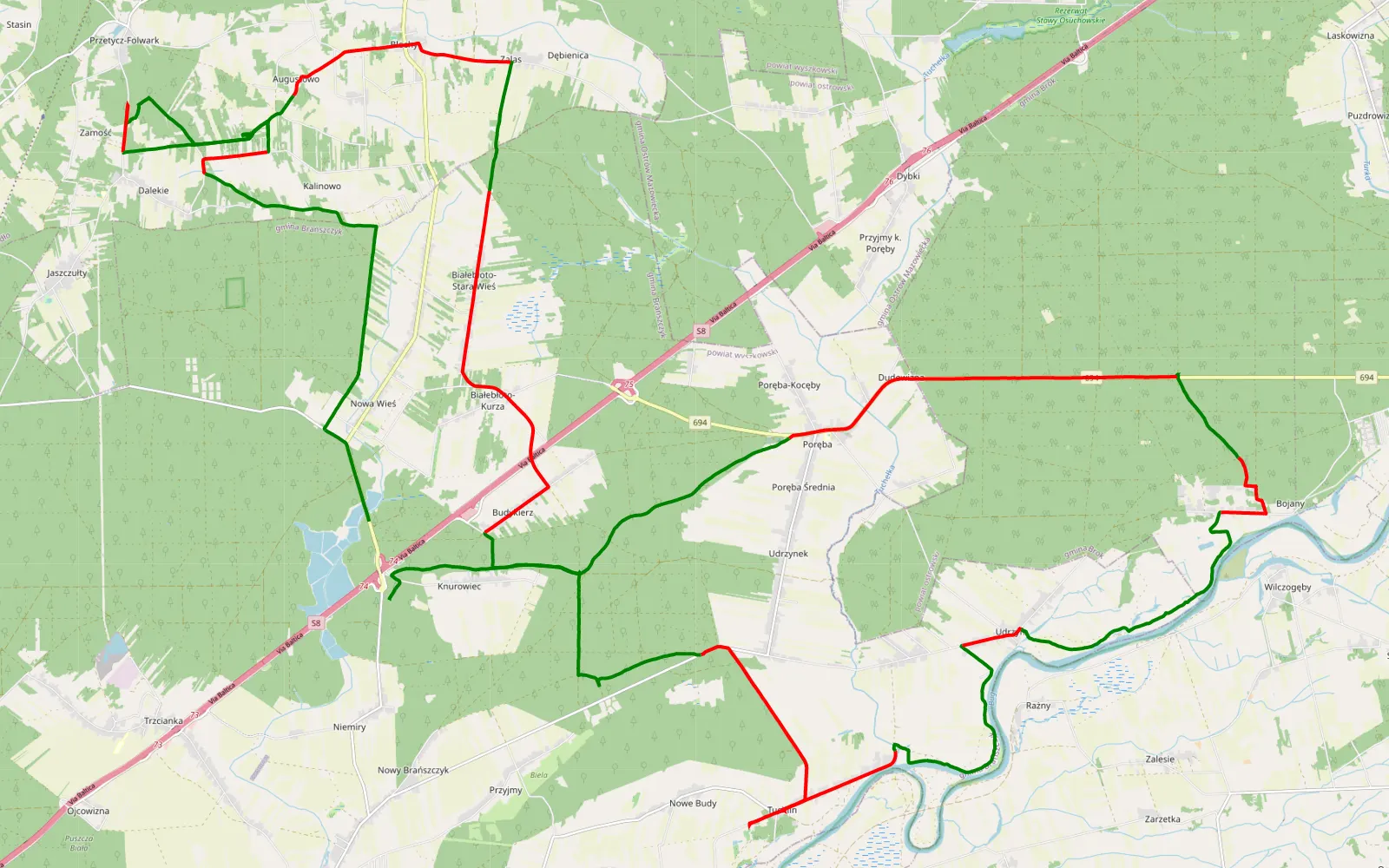 Mapa trasy Knurowiec - Nowa Wieś - 63.4 km trasy offroad, Powiat Wyszkowski