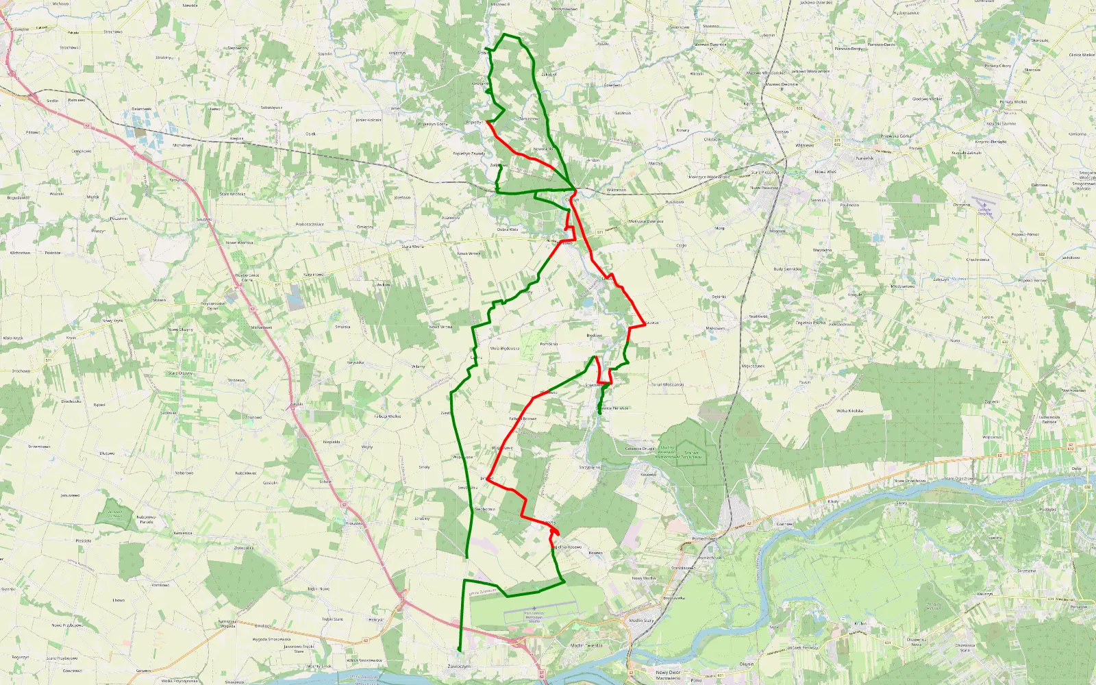 Mapa trasy Zakroczym - Głowatczyzna - 58.6 km trasy offroad, Powiat Nowodworski