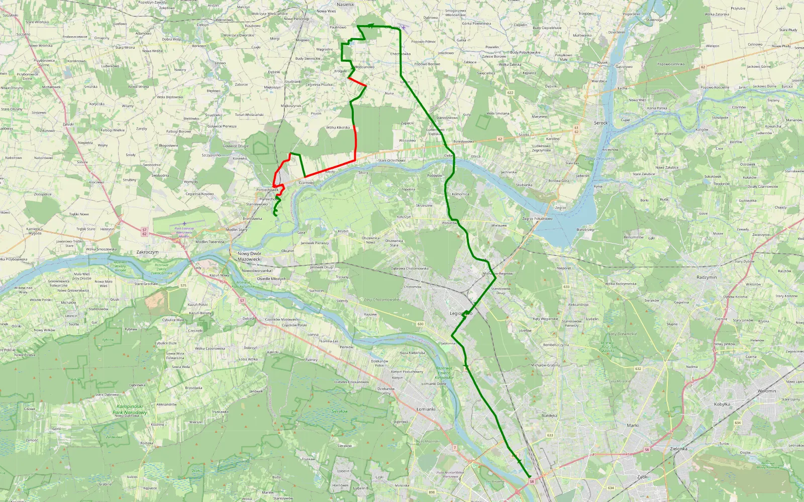 Mapa trasy Annopol - Pomiechowo - 23.8 km trasy offroad, Powiat Nowodworski