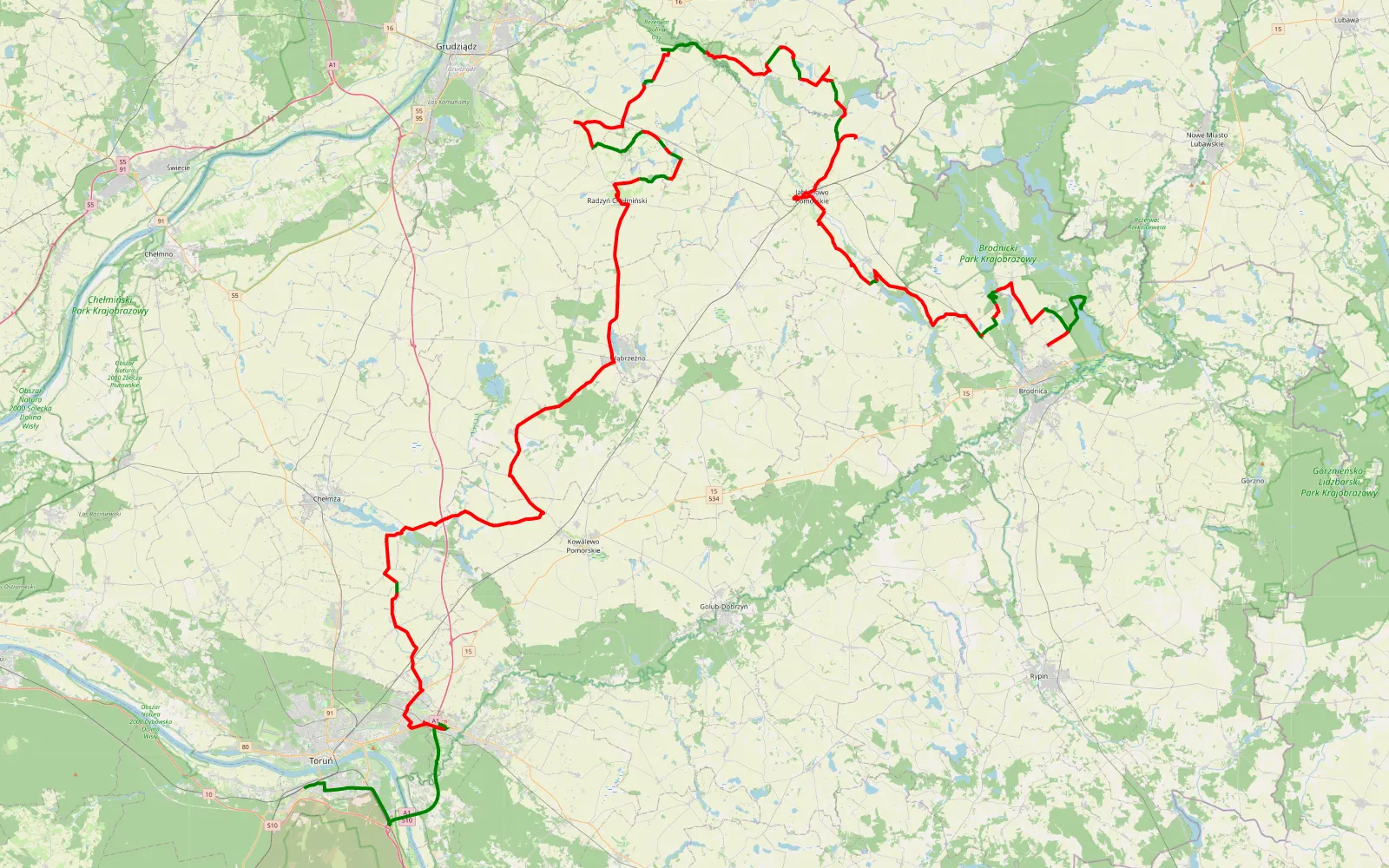 Mapa trasy 2011-05-14 zamki kujaw i pomorza dz. 1 - 173.7 km trasy offroad, Powiat Grudziądzki