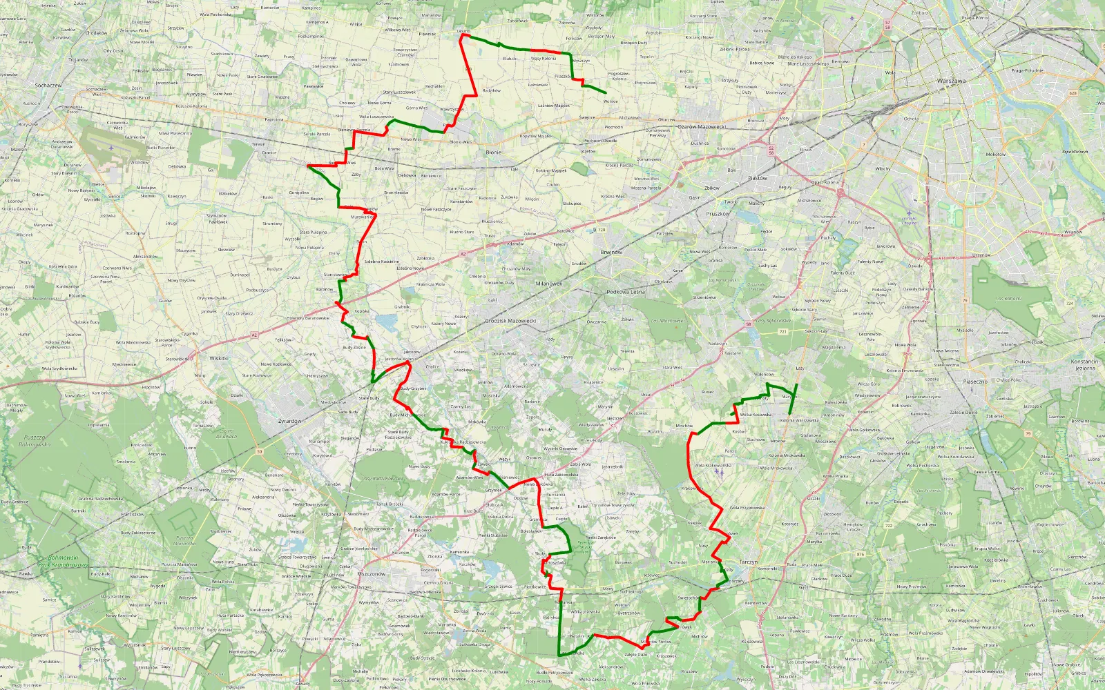 Map of Śladem wierzb 8.0 - 113.6 km offroad trail, Grodzisk Mazowiecki County