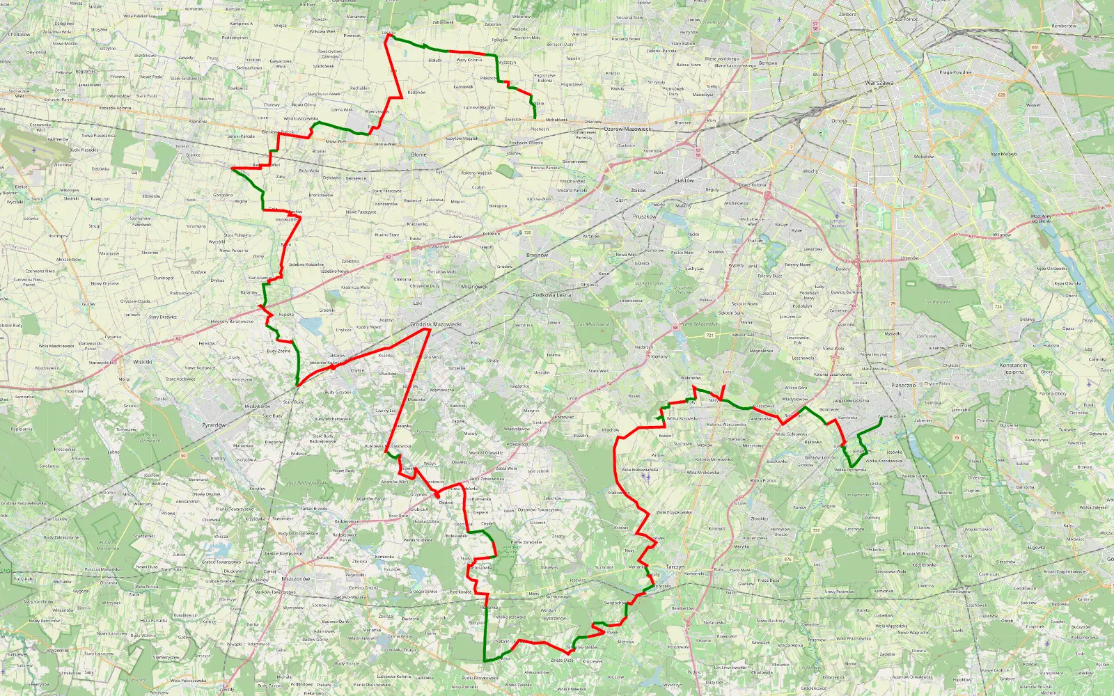 Map of Śladem wierzb nr8 - WOŚP 2021 - 135.3 km offroad trail, Grodzisk Mazowiecki County