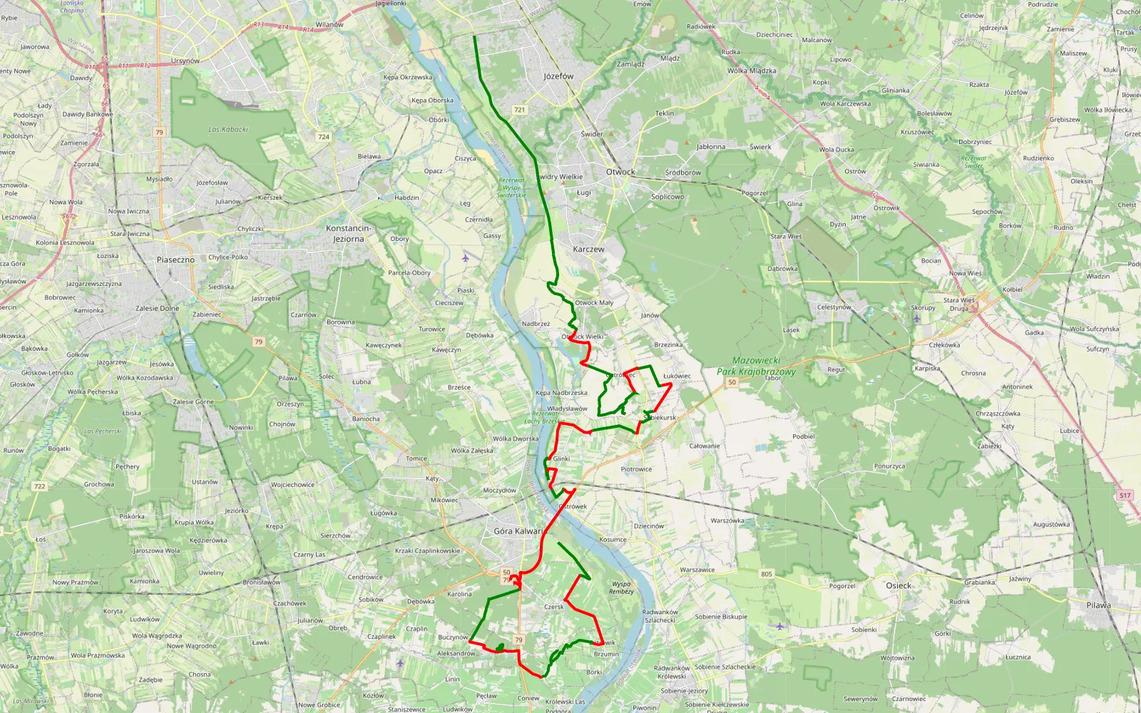 Map of Błota - Stefanów - 51.1 km offroad trail, Otwock County