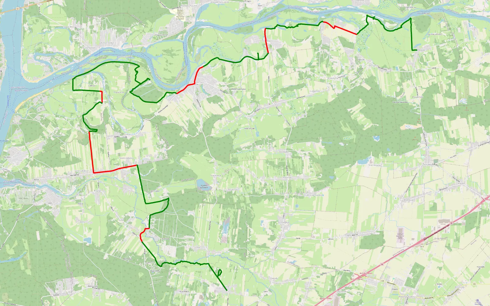 Mapa trasy Mokre - Dręszew - 34.9 km trasy offroad, Powiat Wołomiński