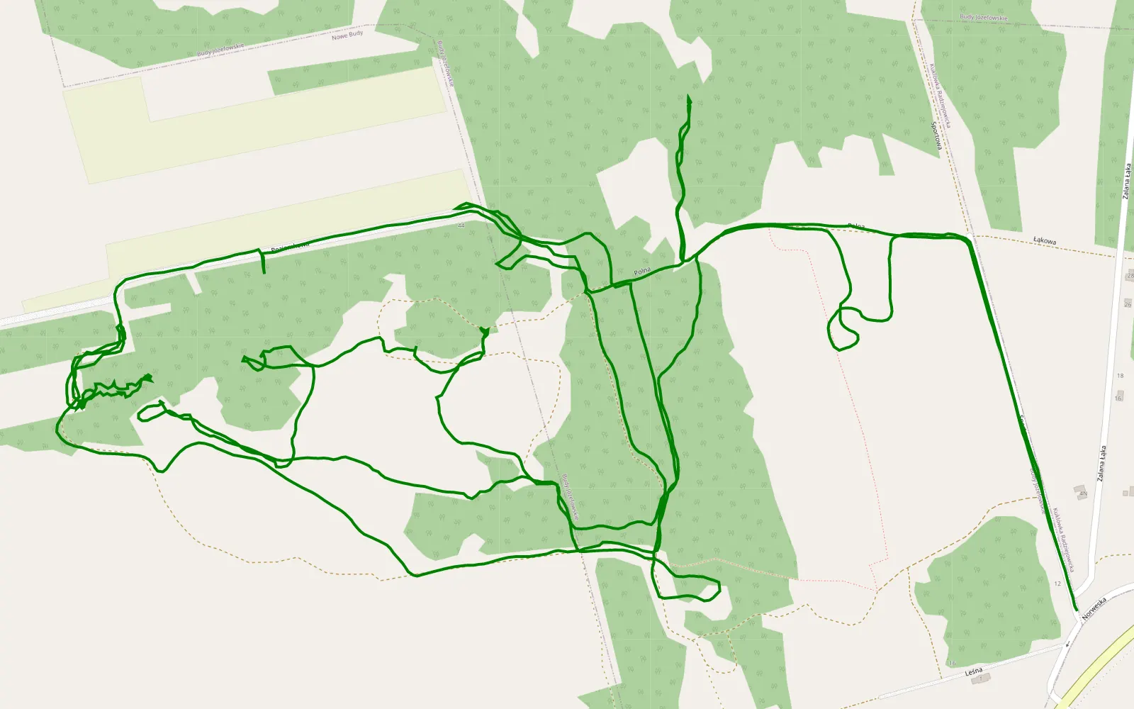 Mapa trasy Budy Józefowskie - 8.1 km trasy offroad, Powiat Żyrardowski