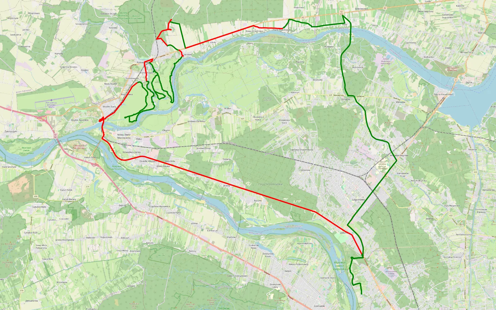 Mapa trasy Nad Narew :) - 62.6 km trasy offroad, Powiat Nowodworski