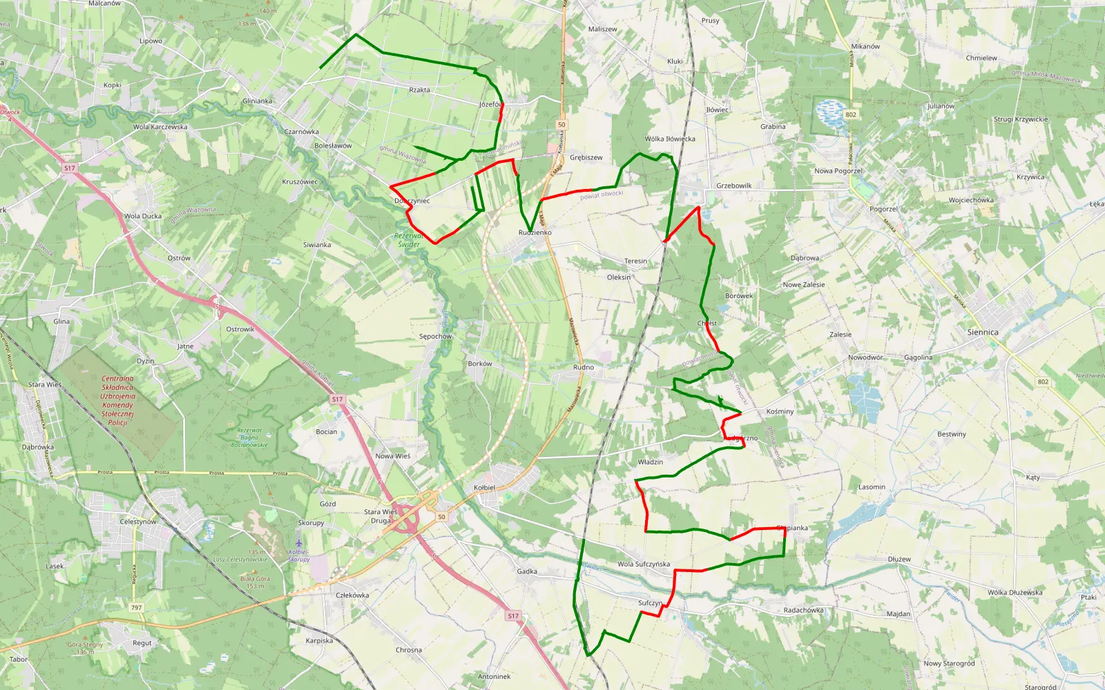 Map of Glinianka - Gadka - 42.5 km offroad trail, Otwock County