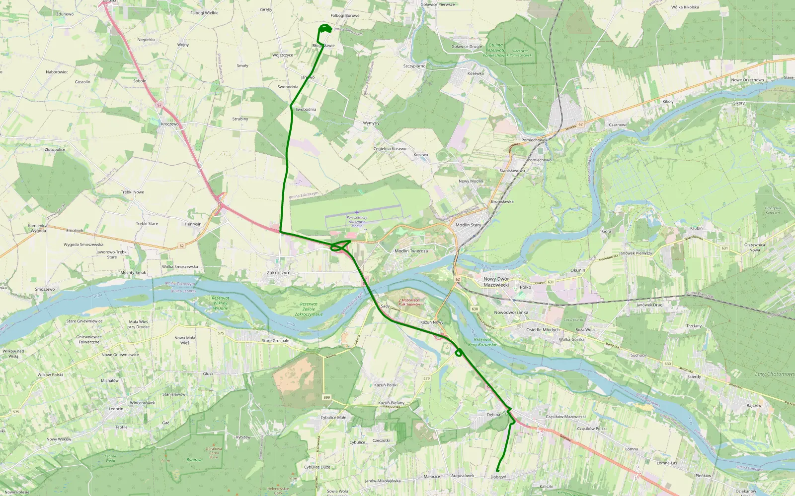 Mapa trasy Śniadowo - Dobrzyń - 3.9 km trasy offroad, Powiat Nowodworski