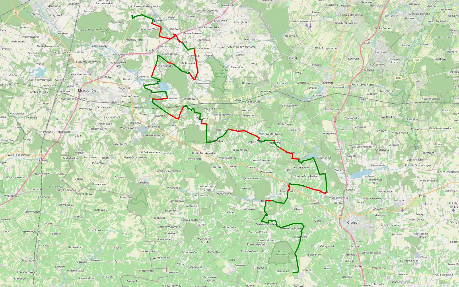 Mapa trasy LCAC 10 - Budy Józefowskie - Mała Wieś - 61.6 km trasy offroad, Powiat Grójecki