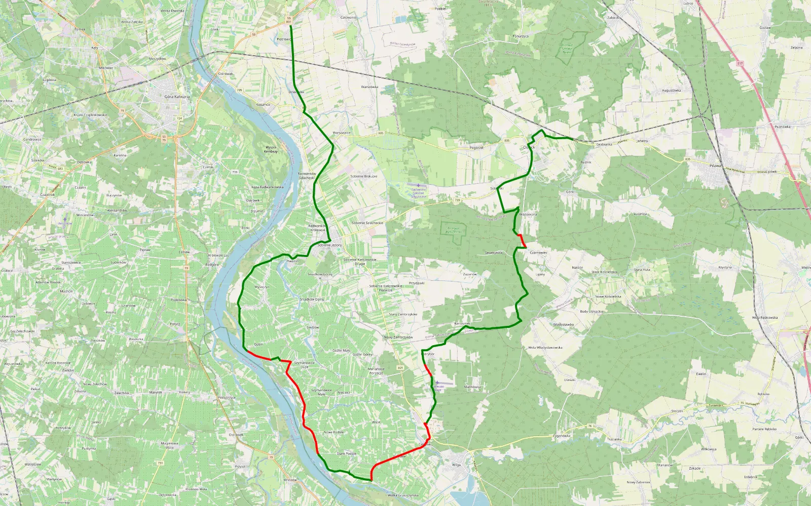 Mapa trasy Piotrowice - Rudnik - 30.9 km trasy offroad, Powiat Otwocki