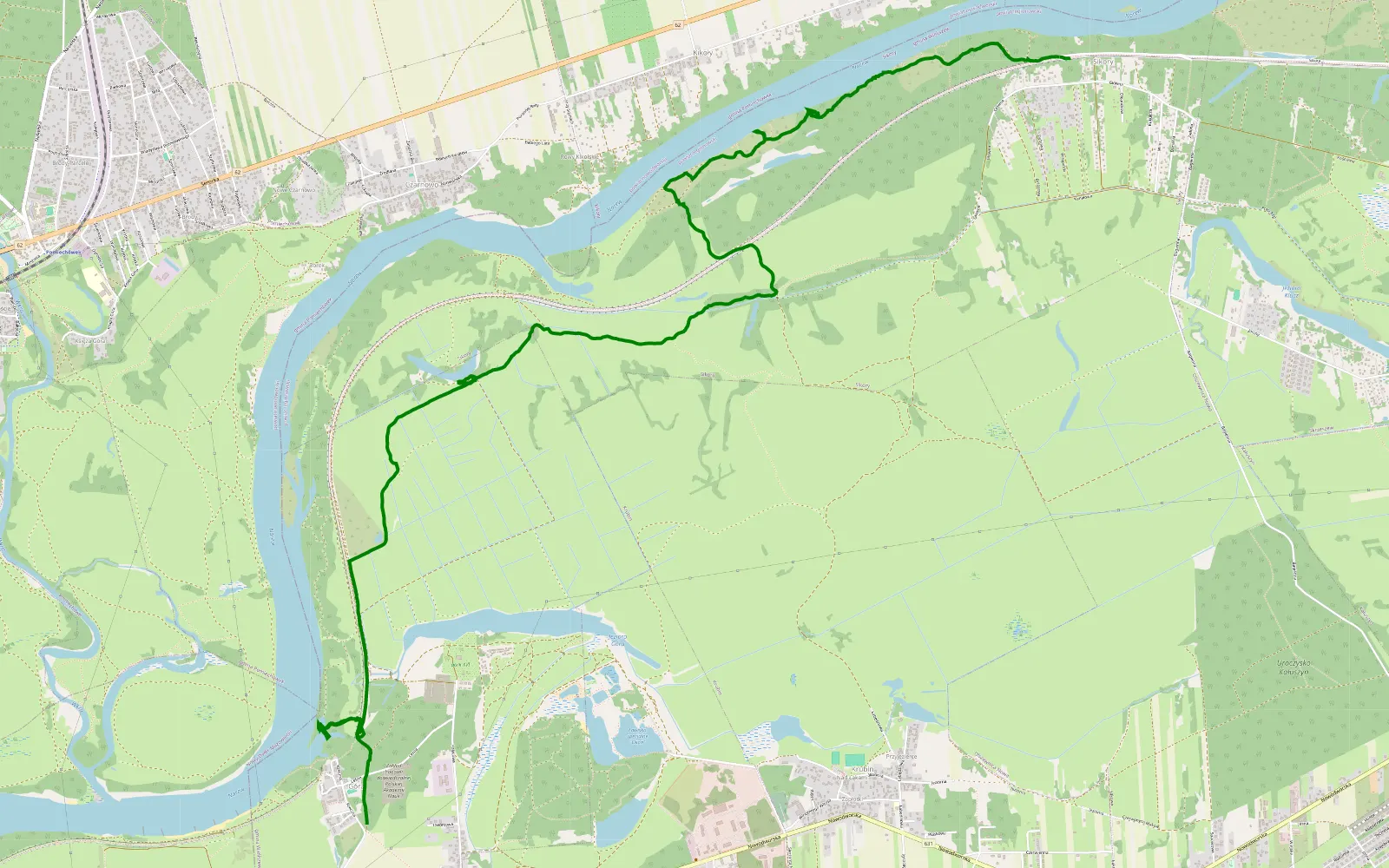 Mapa trasy Góra - Sikory - 10.9 km trasy offroad, Powiat Legionowski