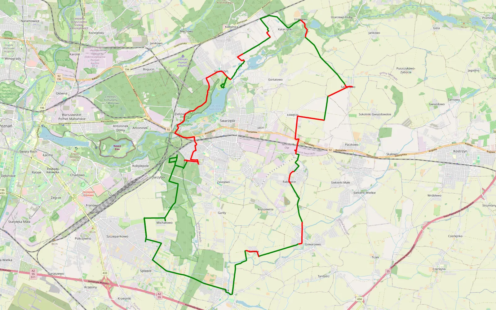 Mapa trasy Swarzędz ring - 39.2 km trasy offroad, Powiat Poznański
