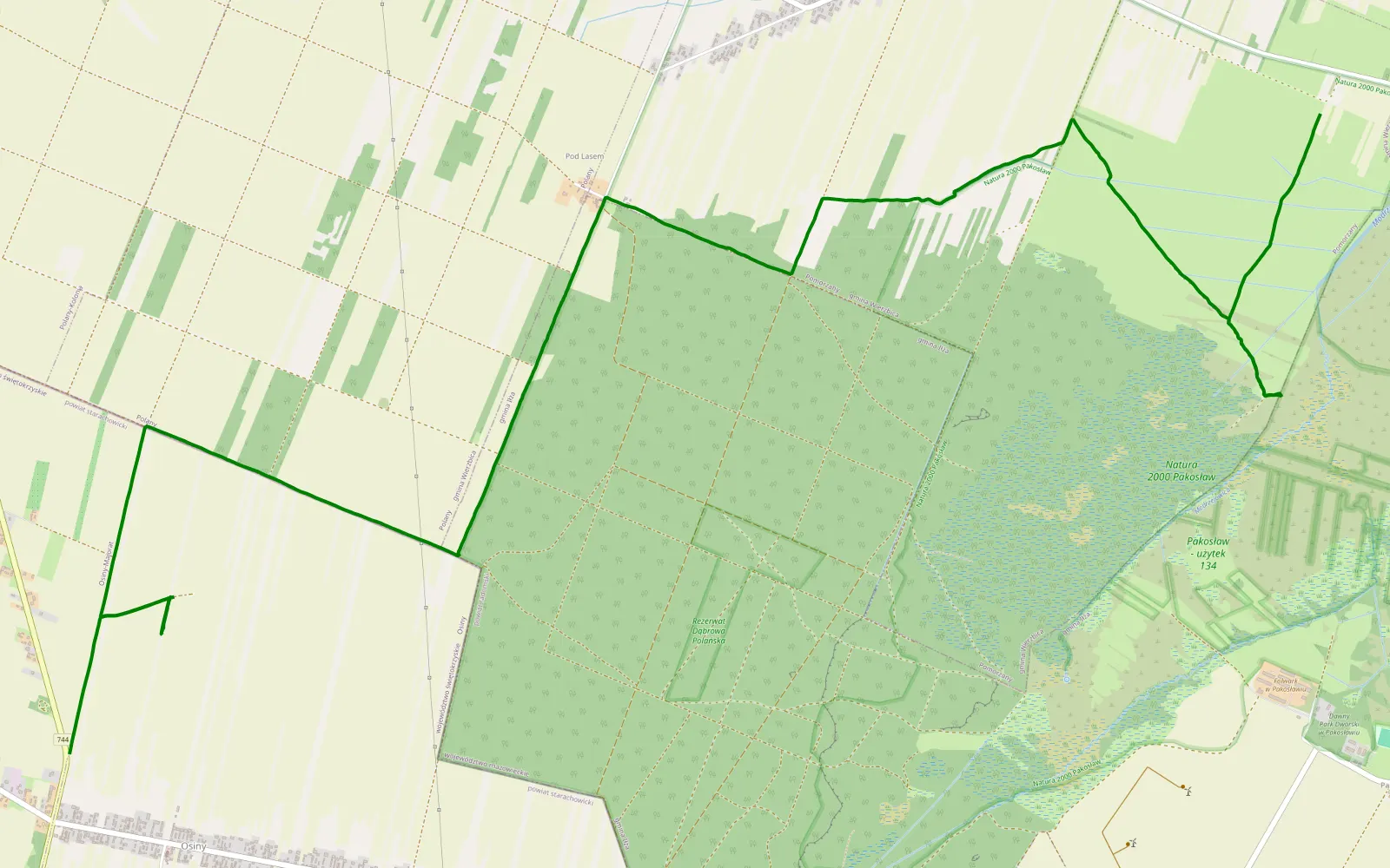 Mapa trasy Suliszka - Osiny-Majorat - 11.2 km trasy offroad, Powiat Radomski