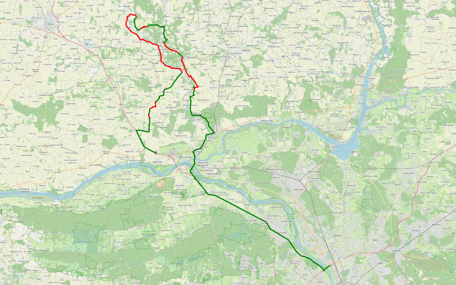 Mapa trasy Zakroczym - Annopol - 50.4 km trasy offroad, Powiat Nowodworski