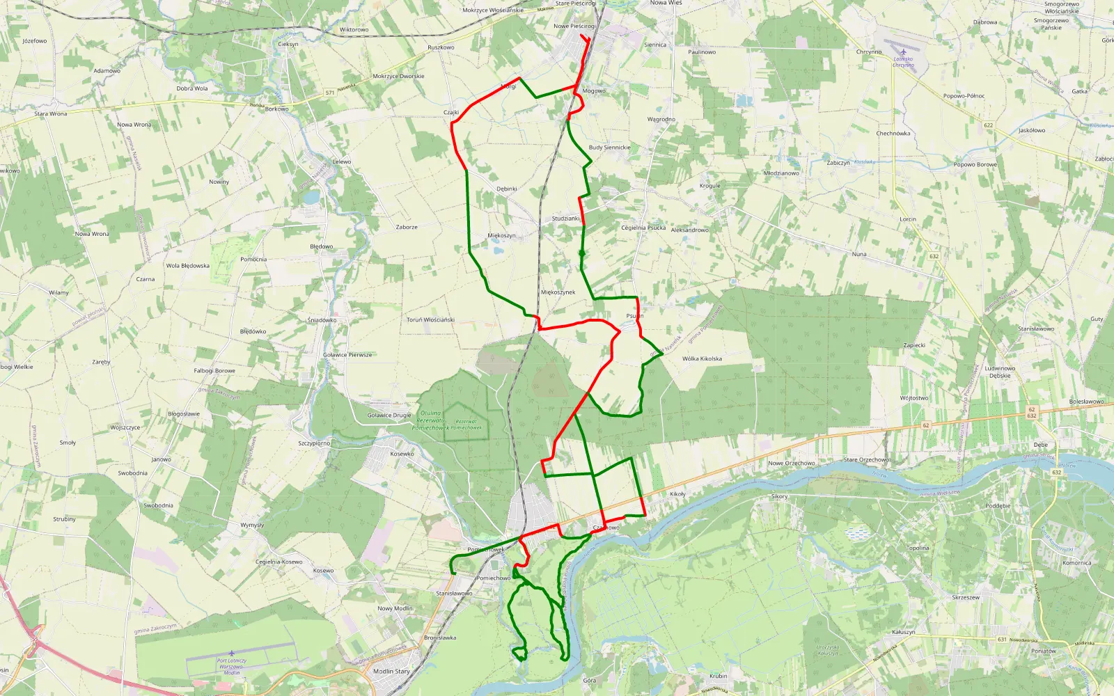 Mapa trasy Śladem wierzb 21.0 - 54.4 km trasy offroad, Powiat Nowodworski