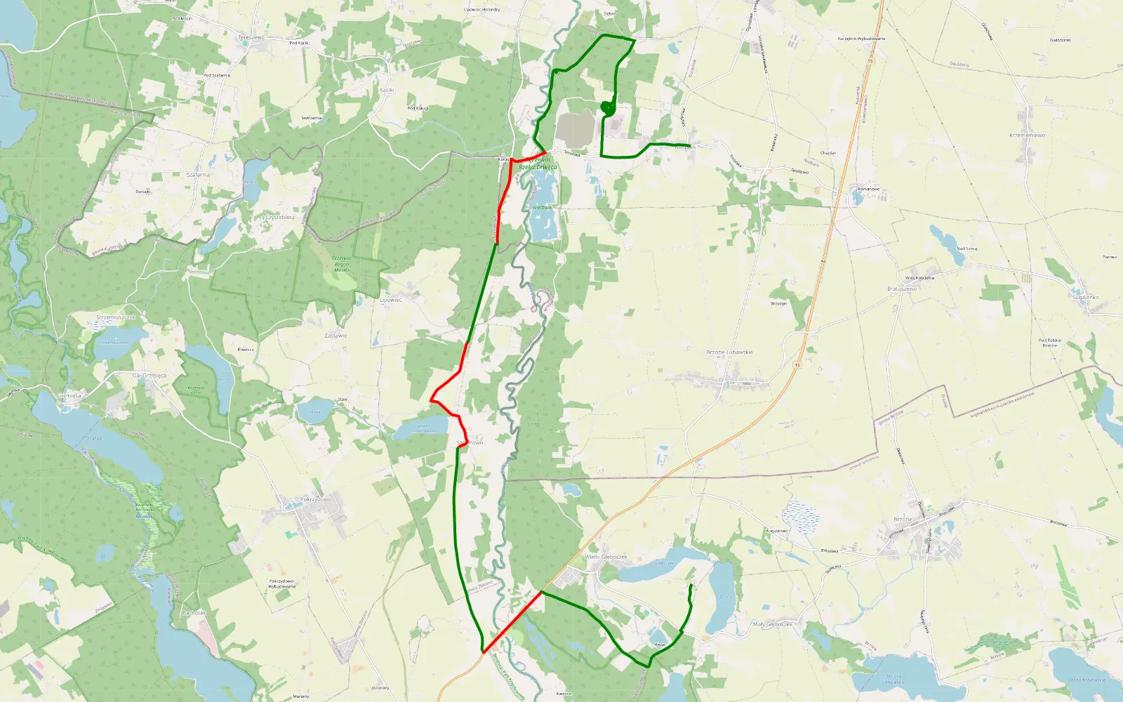 Map of Wielki Głęboczek - Nielbark - 14.4 km offroad trail, Brodnica County