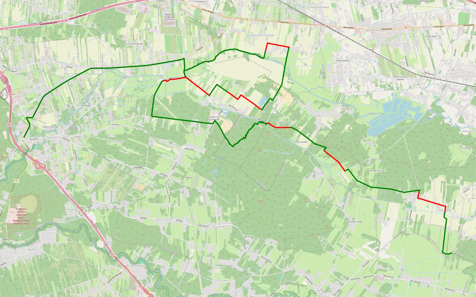 Mapa trasy Wiązowna - Jędrzejnik - 23.2 km trasy offroad, Powiat Miński