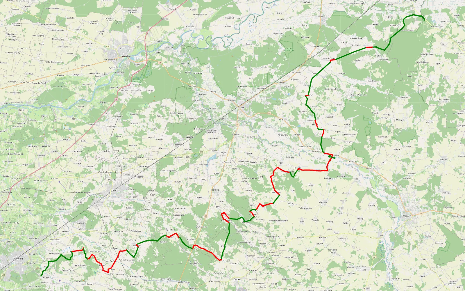 Mapa trasy wolmin-treblinka 2024 - 102.6 km trasy offroad, Powiat Węgrowski