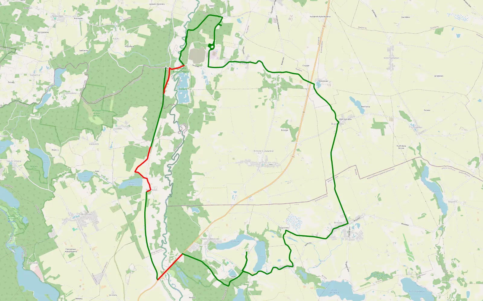 Map of Wielki Głęboczek - 16.2 km offroad trail, Brodnica County