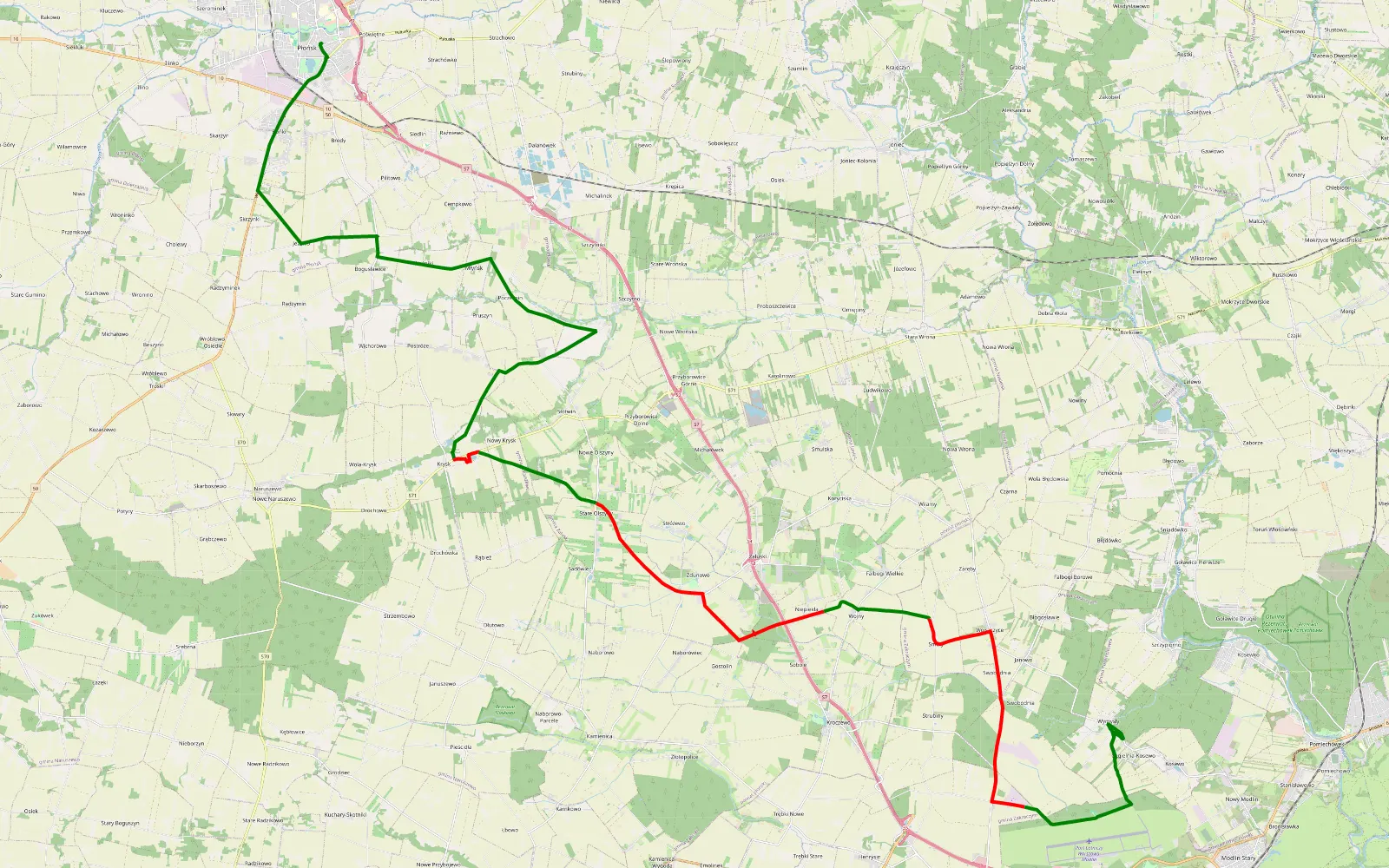 Mapa trasy WOŚP 2022 - 30.2 km trasy offroad, Powiat Płoński