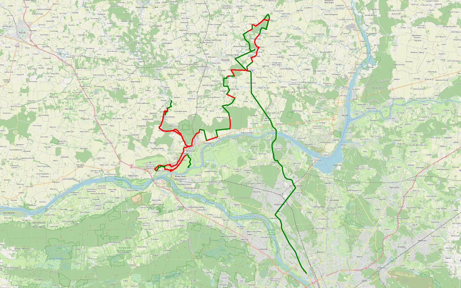 Mapa trasy Żerań - Bronisławka - 93.4 km trasy offroad, Powiat Nowodworski