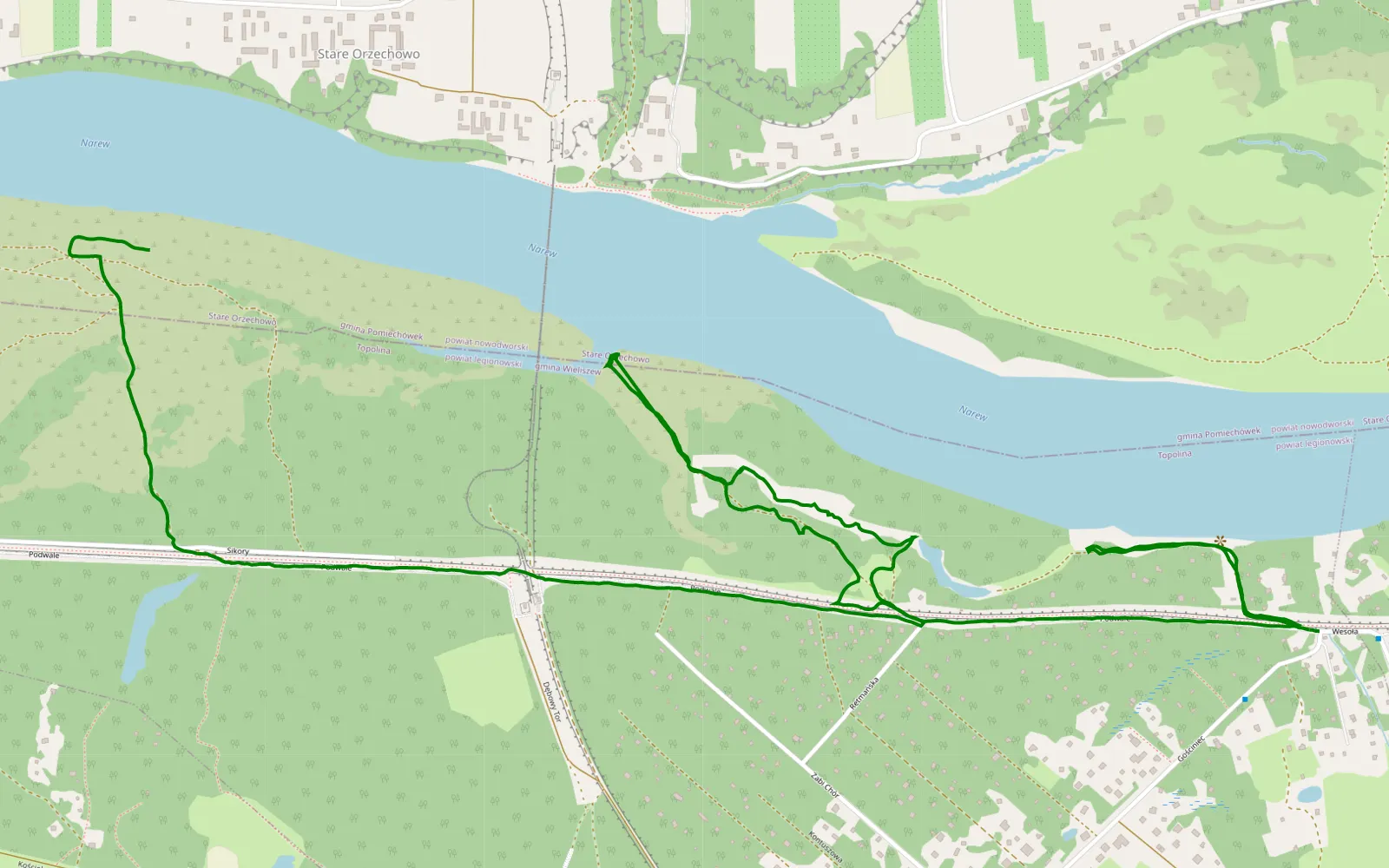 Mapa trasy Topolina - Orzechowo - 5.6 km trasy offroad, Powiat Legionowski