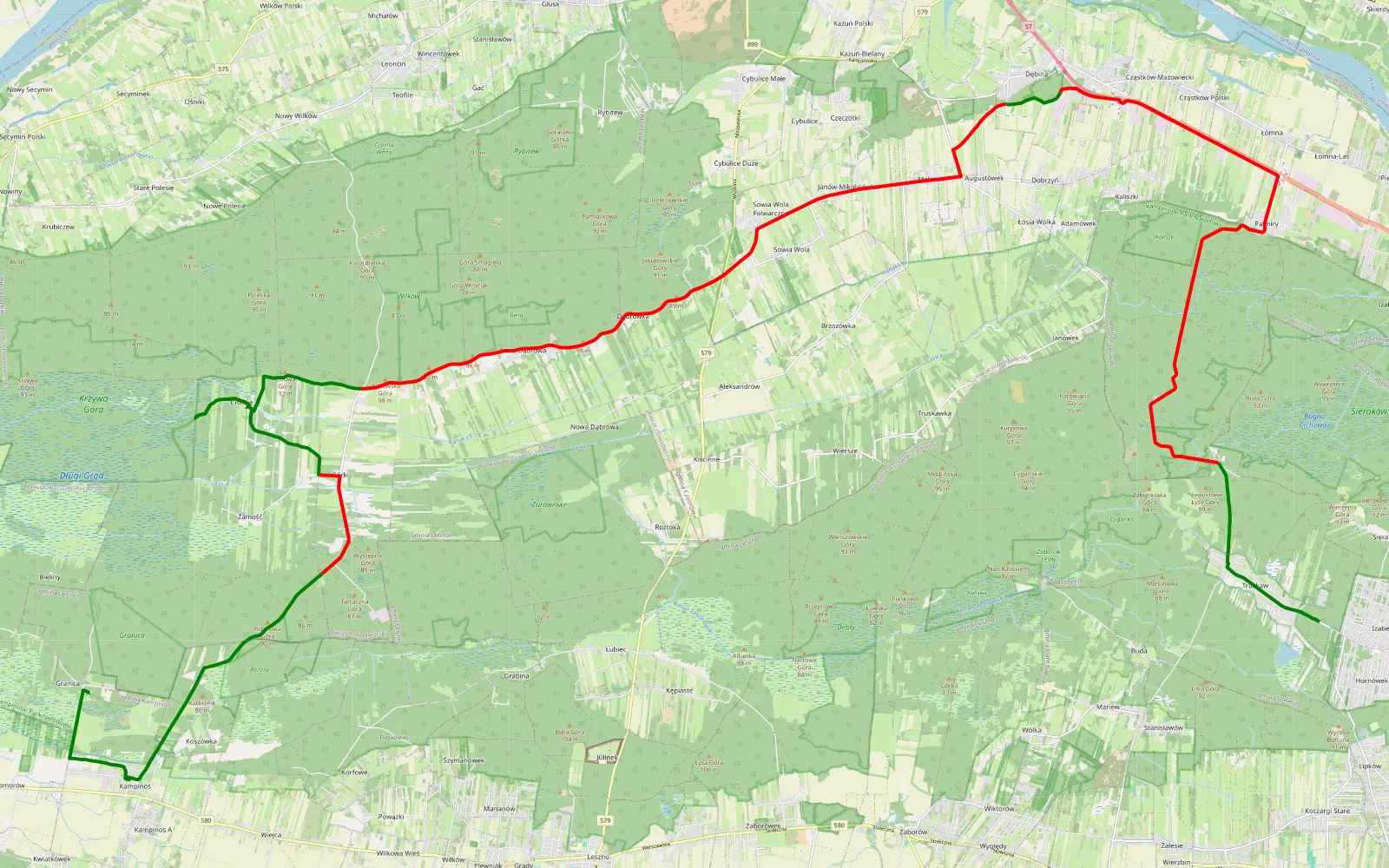 Mapa trasy Śladem wierzb 5 - 41.9 km trasy offroad, Powiat Nowodworski