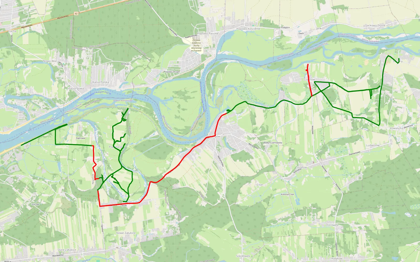 Map of Cupel - Ślężany - 30.8 km offroad trail, Wołomin County