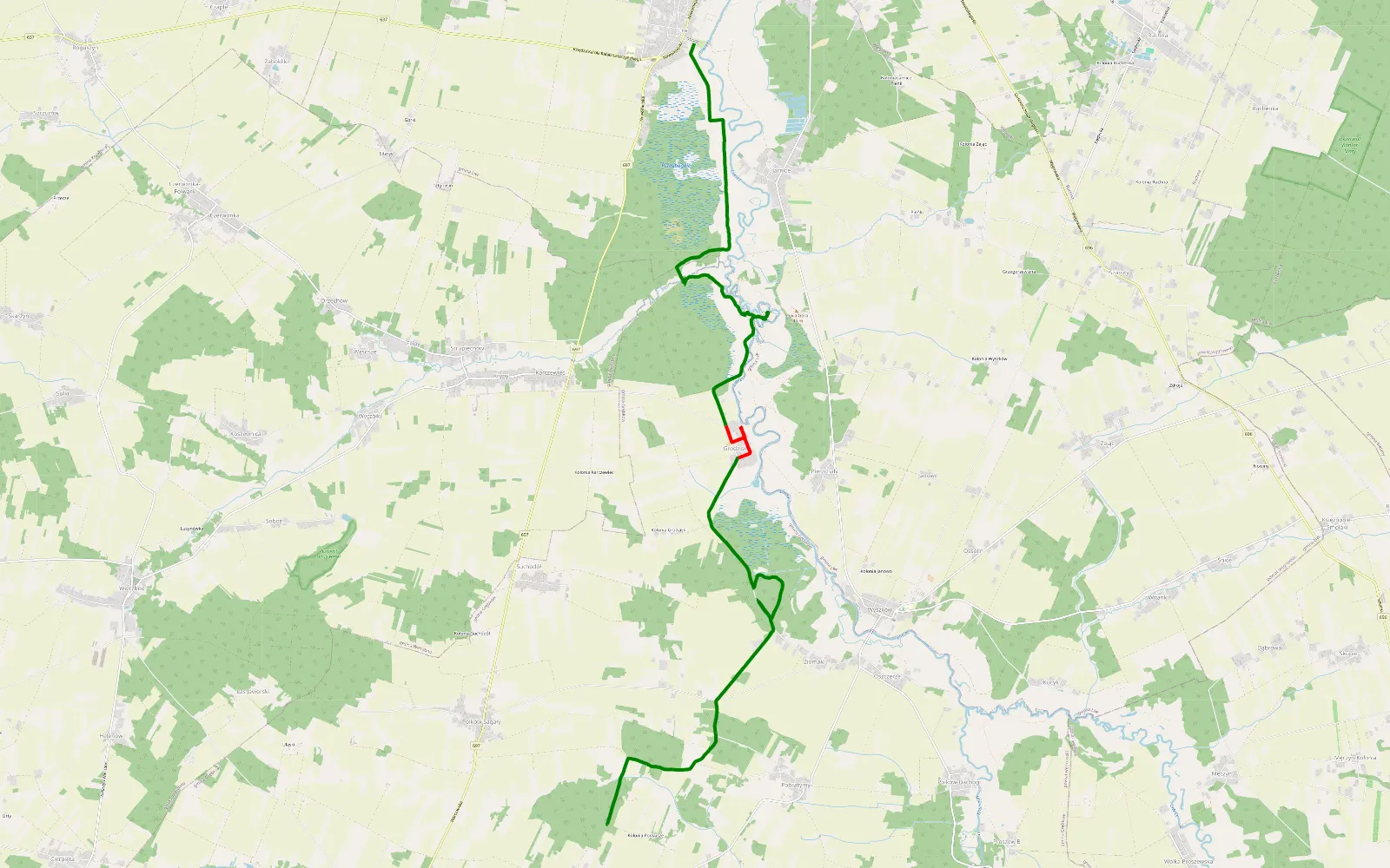 Map of Podsusze - Liw - 16.7 km offroad trail, Węgrów County