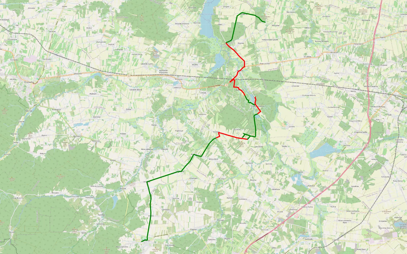 Mapa trasy Żmijków - Chlewiska - 21.8 km trasy offroad, Powiat Szydłowiecki